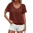 thumbnail image 1 of Camisetas Casuales de Verano para Mujer, Camisetas de Corta con Cuello en V, Color Marrón Oscuro, Talla XL, 1 of 7