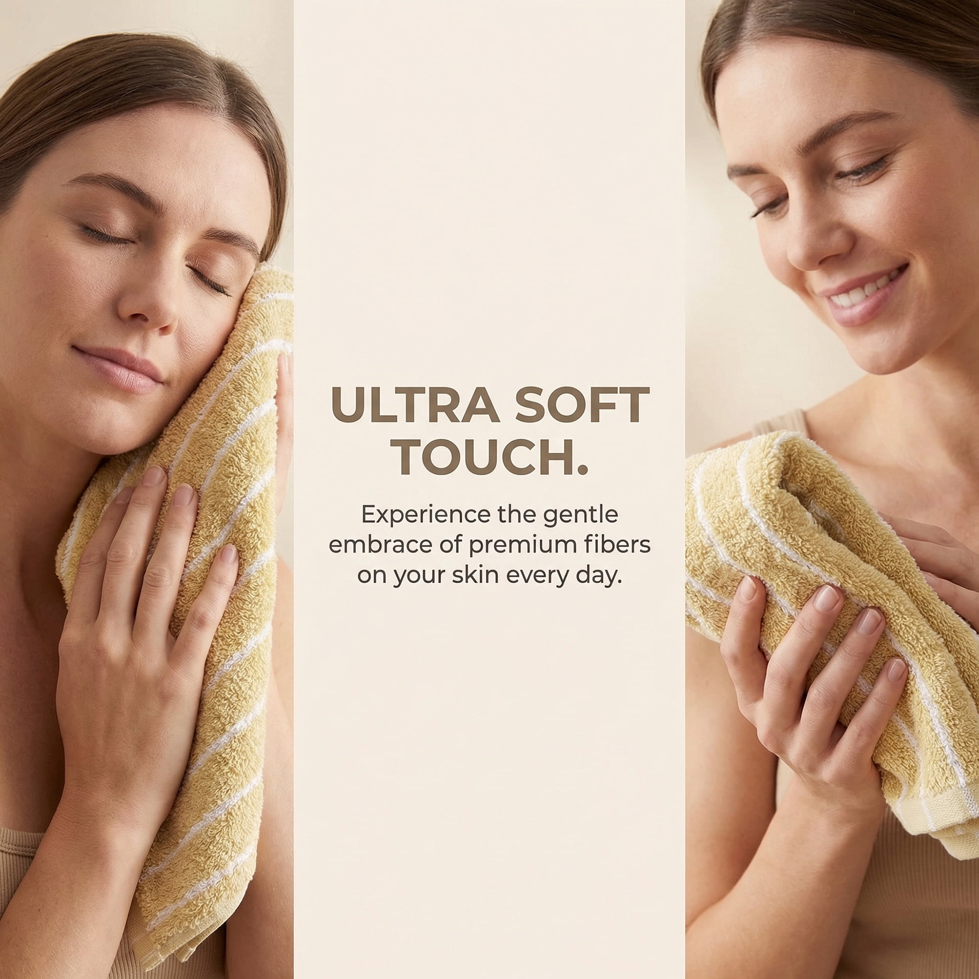Unique Bargains Cotton Striped Washcloths Soft Absorbent Face Cloths Yellow 4pk