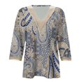 thumbnail image 3 of Graphic Tees for Women'shirts Summer 3/4 Sleeve Lace V Neck Dressy Tops Floral Blouses for Women Fashion Daily Wear Blue XXL, 3 of 4