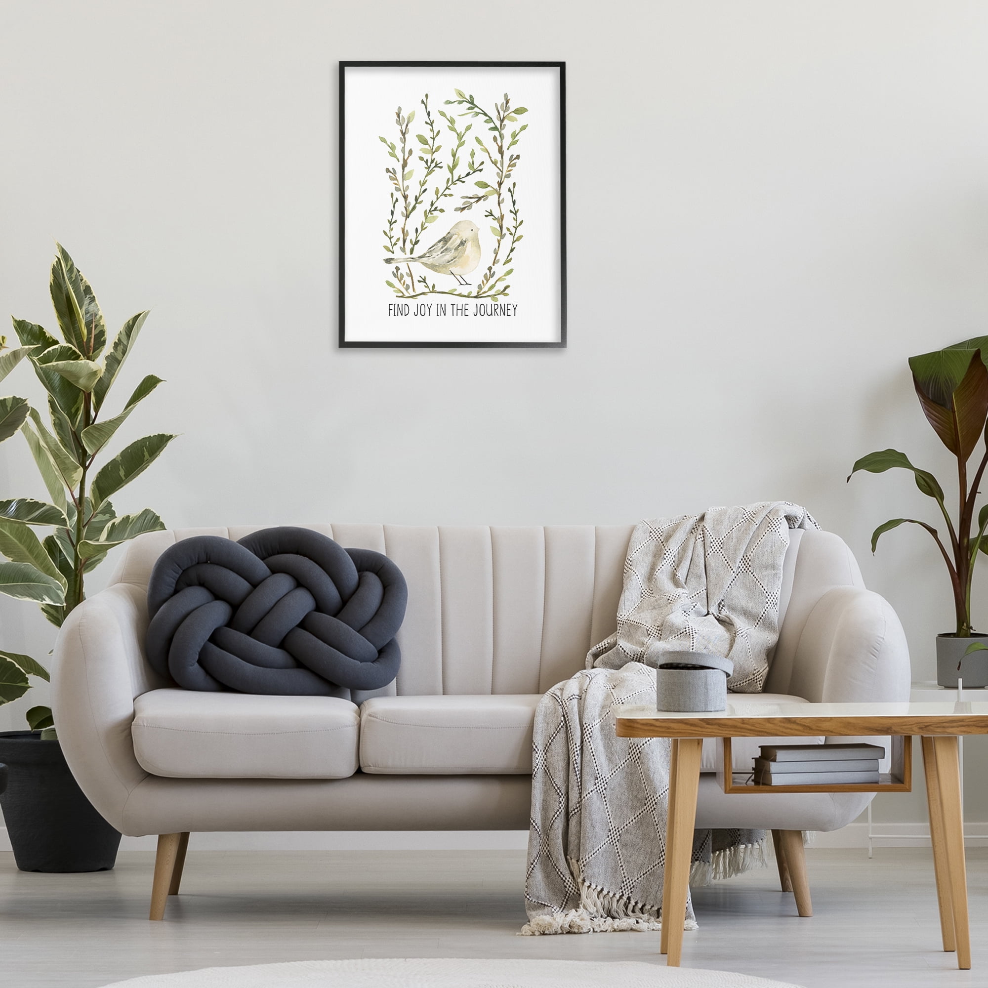 Stupell Industries Find Joy with Bird Botanical & Floral Painting Black Framed Art Print Wall Art, 24 x 30