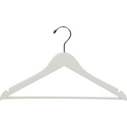White Wooden Suit Hangers with Solid Wood Bar, (Box of 8) Space Saving Flat 17 Inch Hanger with Chrome Swivel Hook & Notches for Hanging Straps