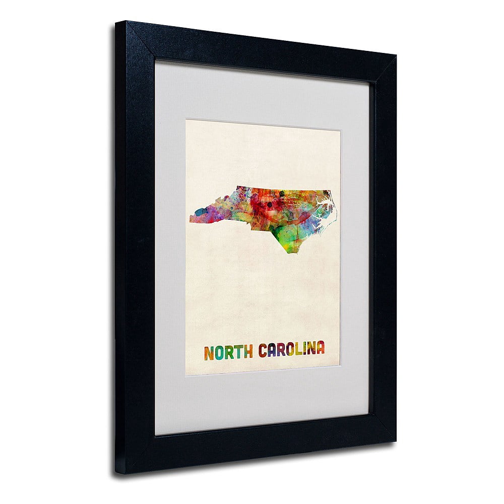 Trademark Fine Art "North Carolina Map" Matted Framed Art by Michael Tompsett, Wood Frame