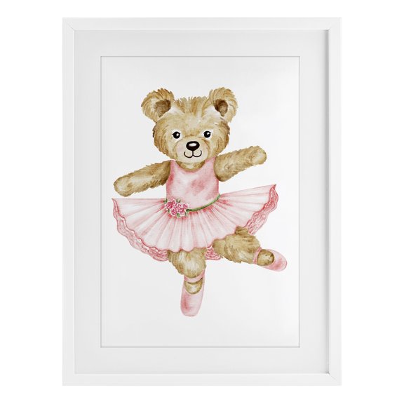 Stupell Industries Glam Ballerina Teddy Bear White Framed Print Under Glass, 14 x 20, by Amy Hall