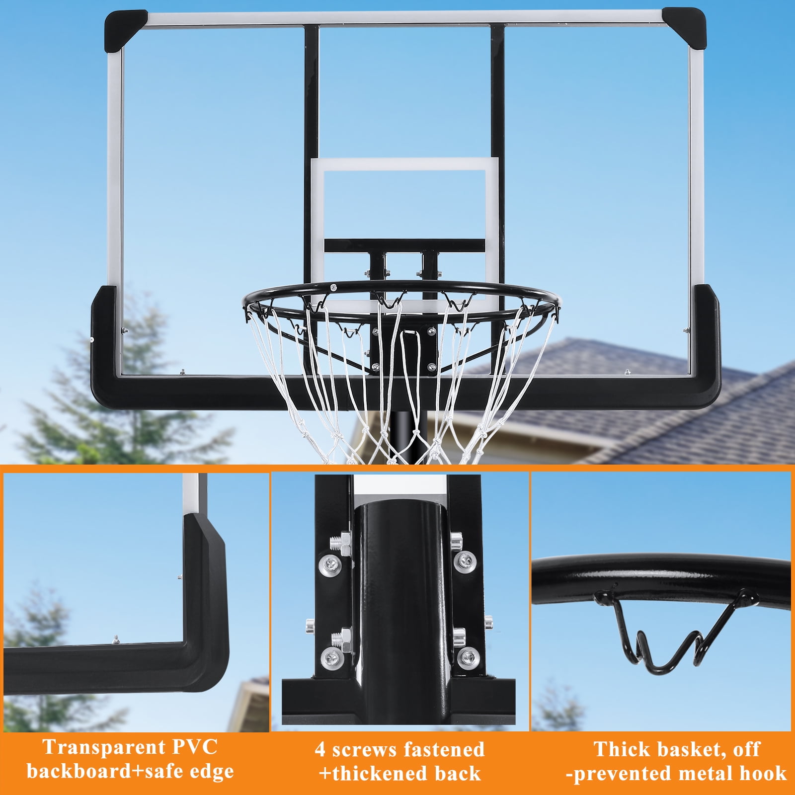 MARNUR Basketball Hoop 44 In. Portable Height Adjustable Basketball
