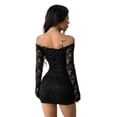 thumbnail image 5 of Womens Lace Trim Off Shoulder Long Sleeve Slim Fit Dress Flattering Outing Gown Black S, 5 of 10
