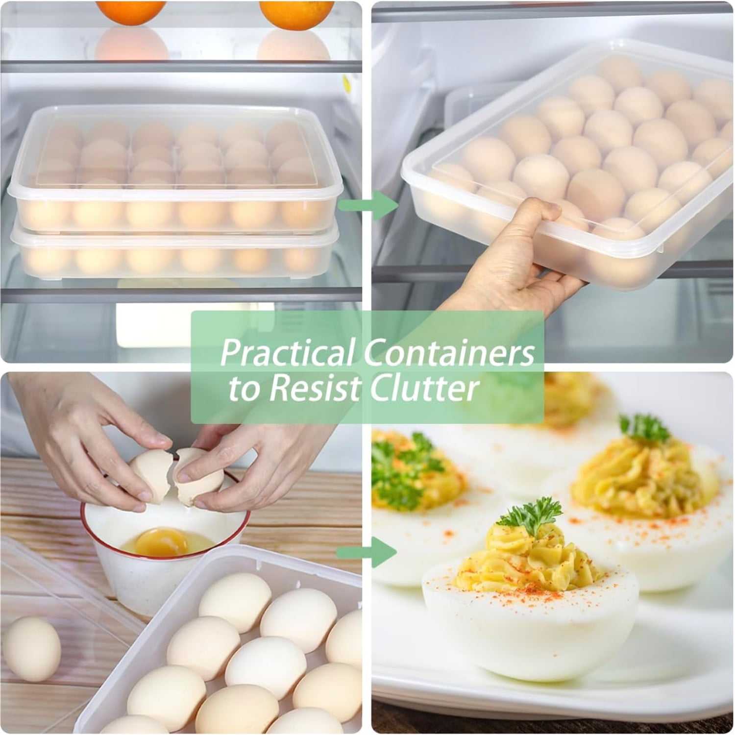 Plastic Egg Containers with Lid (Set of 2),Happon 48 Count Portable Egg Carrier Tray for Party,Portable Egg Holder for Refrigerator,Clear Egg Storage for Party Home Kitchen Supplies