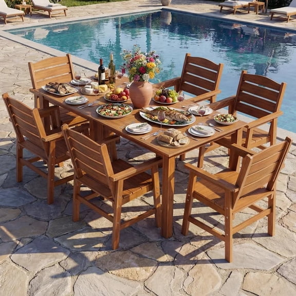 WINSOON 8-Piece HIPS All Weather Outdoor Patio Dining Sets, 2-Tables 6-Chairs, Heavy-Duty Sturdy Frame & Easy to Assemble for Backyard Patio Multi-Person Parties
