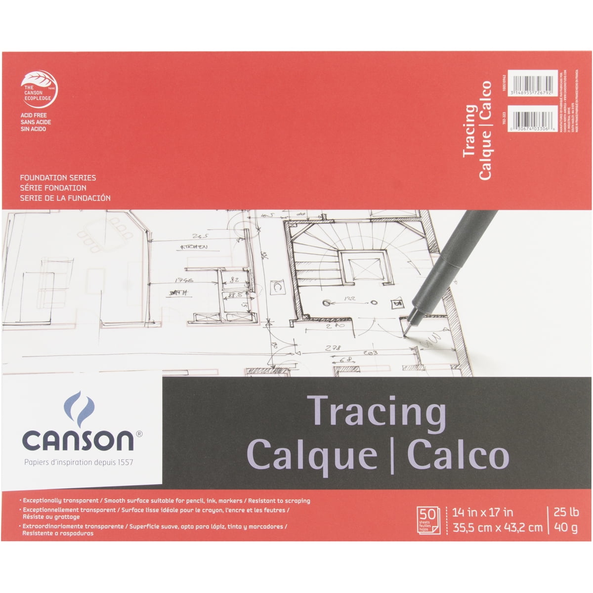 Canson Foundation Series Tracing Paper Pad 14"x17", 50 sheets Walmart