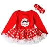 2Pcs 0-18M Toddler Baby Kids Girls My 1st Christmas Dress +Headband Outfit Set