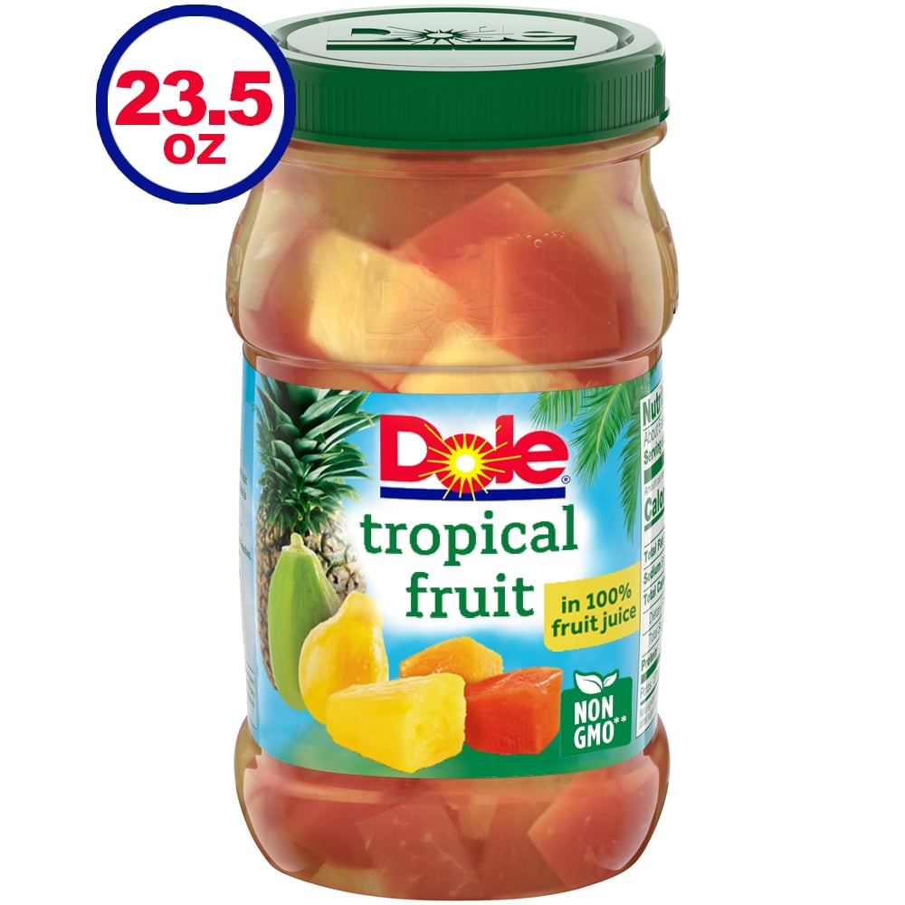 Dole Tropical Fruit in 100 Fruit Juice, Jarred Pineapple and Papaya