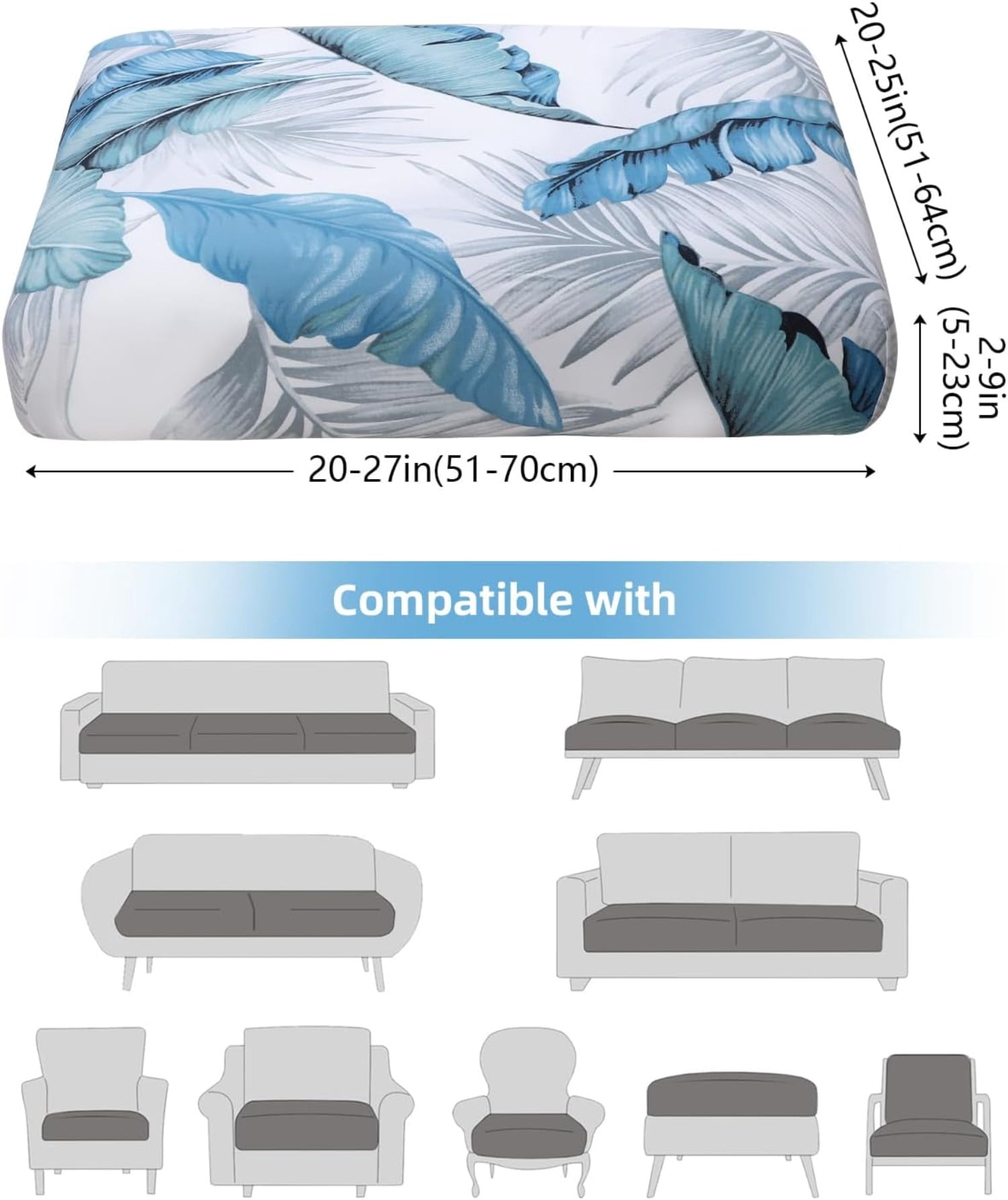 Sofa Cushion Covers, Stretch Printed Seat Cushion Cover Couch Seat Slipcovers Washable Furniture Protector for Armchair Loveseat Sofa