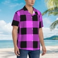 thumbnail image 3 of Kll Men'S Hawaiian Shirt Short Sleeve Button Down Beach Shirts-Purple Black Buffalo Plaid, 3 of 7