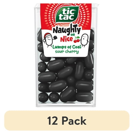 (12 pack) Tic Tac Naughty or Nice Lumps Of Coal Sour Cherry Mints, Hard Mints, Stocking Stuffer, 0.84 oz