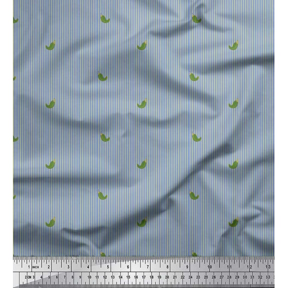 Soimoi Blue Cotton Voile Fabric Green Chilli & Stripe Fabric Prints By Yard 42 Inch Wide
