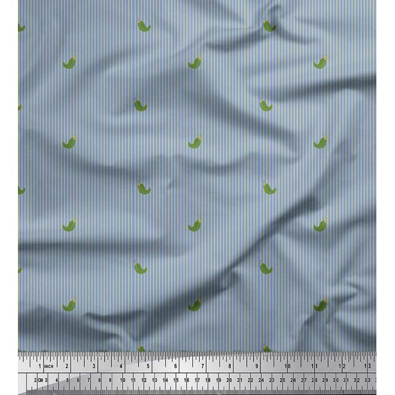 Soimoi Blue Cotton Voile Fabric Green Chilli & Stripe Fabric Prints By Yard 42 Inch Wide