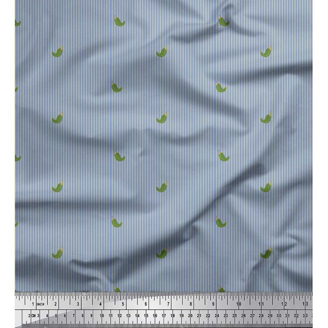 Soimoi Tissu en Velours Bleu Imprimé Piment Vert & Rayures au Mètre 58 Pouces de Large