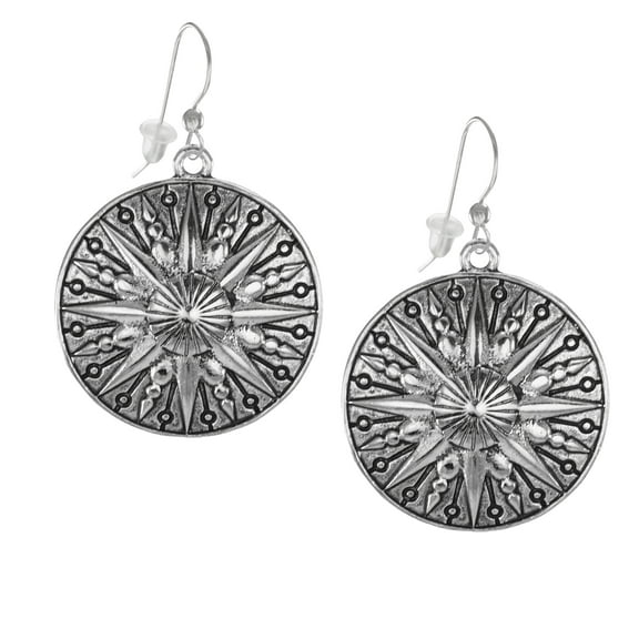 Beautiful Celestial Antique Pewter Sun Design Earrings – Sterling Silver Earwires