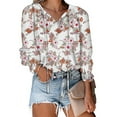 thumbnail image 4 of CEHVOM Chemises Décontractées à Manches Longues à Imprimé Floral pour Femmes, Col en V, Blouses Amples, 4 of 6