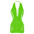 thumbnail image 5 of Levmjia Women Fishnet Halter Lingerie Mini Dress Soft Stretch Sheer Mesh Solid Color Lightweight Sleepwear Crisscross Front Cutout Breathable Home Date Night Adult Bodysuit, 5 of 7