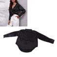 thumbnail image 2 of Blusa de satén con mangas largas, informal, ajustada, con botones en la parte delantera, para mujer, color negro, talla L, 2 of 15