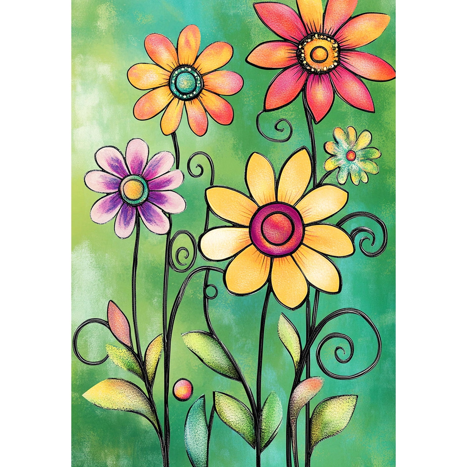 America Forever Folk Art Flower House Flag, 28 x 40 inch Double Sided, Whimsical Folk Art Flowers Colorful, Spring Summer Art Garden Flower, Decorative Art Flag