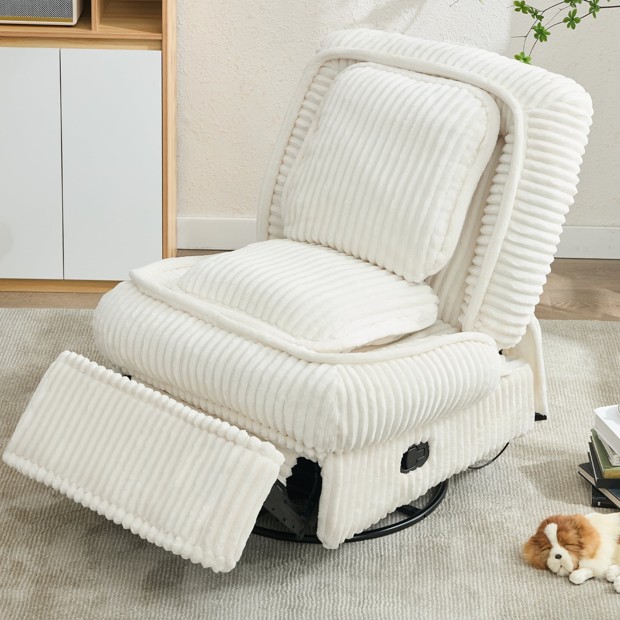 Aukfa 360 Swivel Rocker Glider Recliner Chair for Living Room Nursery, Thick Pad, Corduroy, Beige
