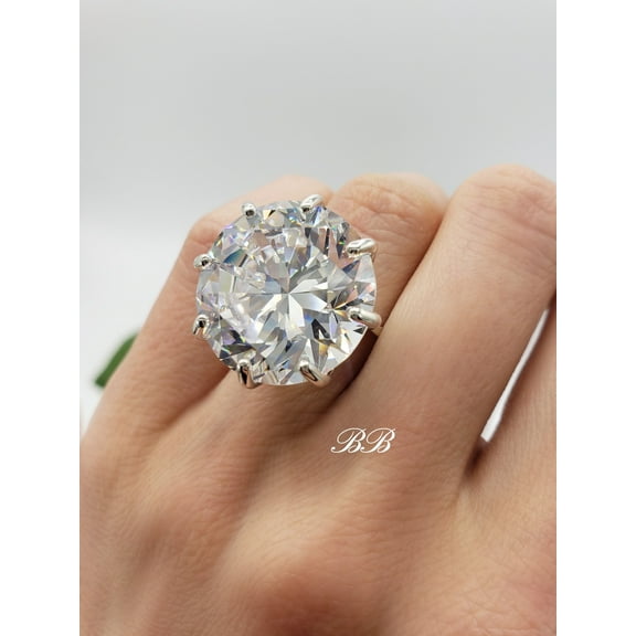 9MM-20MM Round Brilliant, 8 Prong Basket Solitaire, Engagement Wedding Statement Ring, 6A Quality Cubic Zirconia, 925 Silver, Made to Order