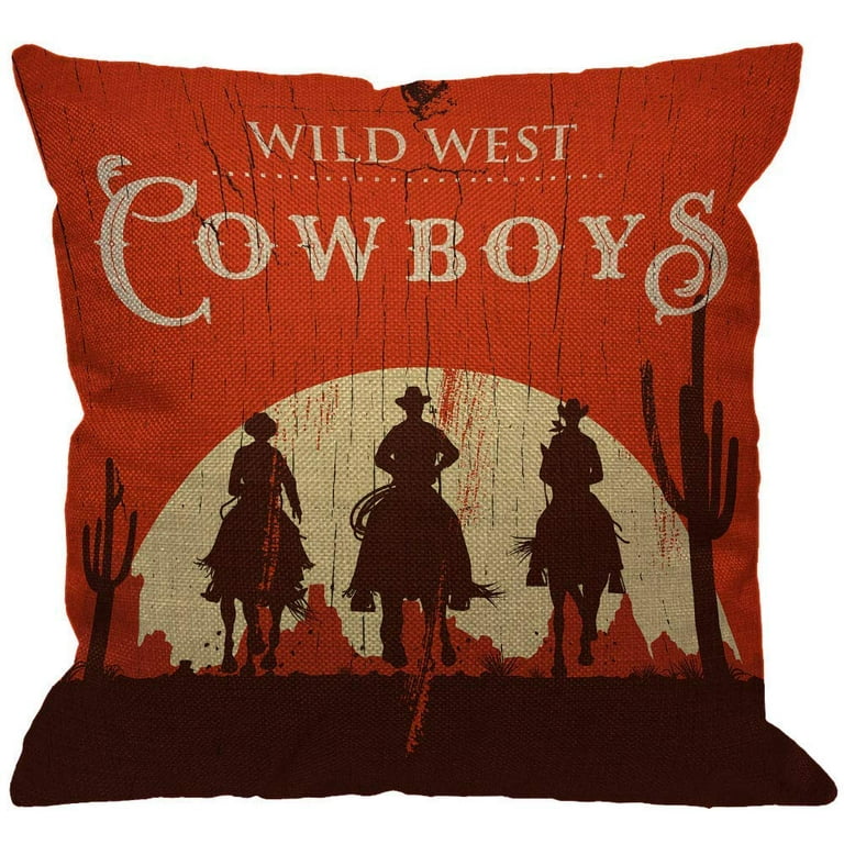 Starojan Throw Pillows Cover 18 x 18 Inches Brown Western Bull Rodeo  Watercolor Wild Painting Sports Recreation Cowboy Horse Country Nature Ride