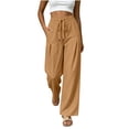 thumbnail image 3 of Women's Soft Drawstring Wide Leg Pants, Casual Solid Color Pull On Trousers, Harem Joggers with Functional Pockets, Summer Lightweight Breathable for Work Vacation | TruBelle,Orange S, 3 of 9