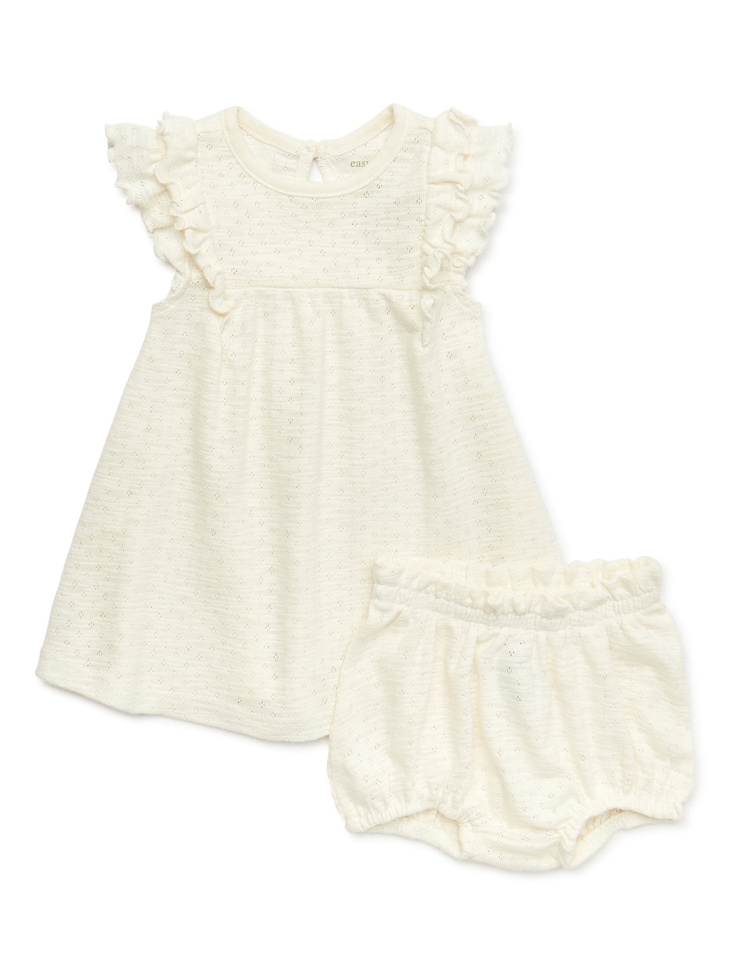 easy-peasy Baby Girl Ruffled Pointelle Dress with Diaper Cover, Sizes 0/3M-24M