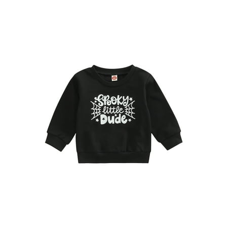 

Jkerther Infant Baby Boy Girl Sweatshirt Halloween Letter Printed Long Sleeve Loose Pullover Tops