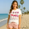 thumbnail image 5 of Flamingo Hello Summer T-Shirt, White and Natural Retro Tee with Tropical Birds, 5 of 8