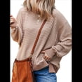 thumbnail image 3 of Sudadera Holgada de Otoño para Mujer, Informal, de Punto A Rayas, Larga, Cuello Redondo, Abertura, Tipo Túnica Albaricoque XL, 3 of 10