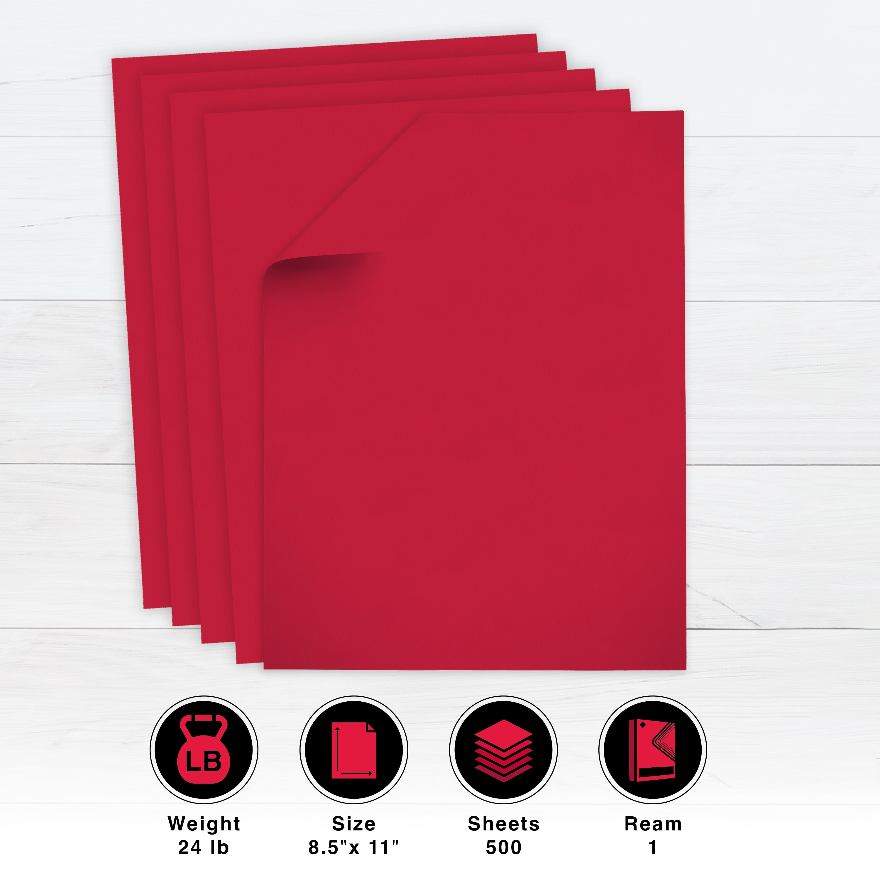 PrintWorks Premium Bright Red Colored Paper 8.5" x 11" - 24 lb/89 gsm - 2500 Sheets - Made in the USA - FSC® Certified - Acid-Free & Fade-Resistant - Printer Compatible (00105)