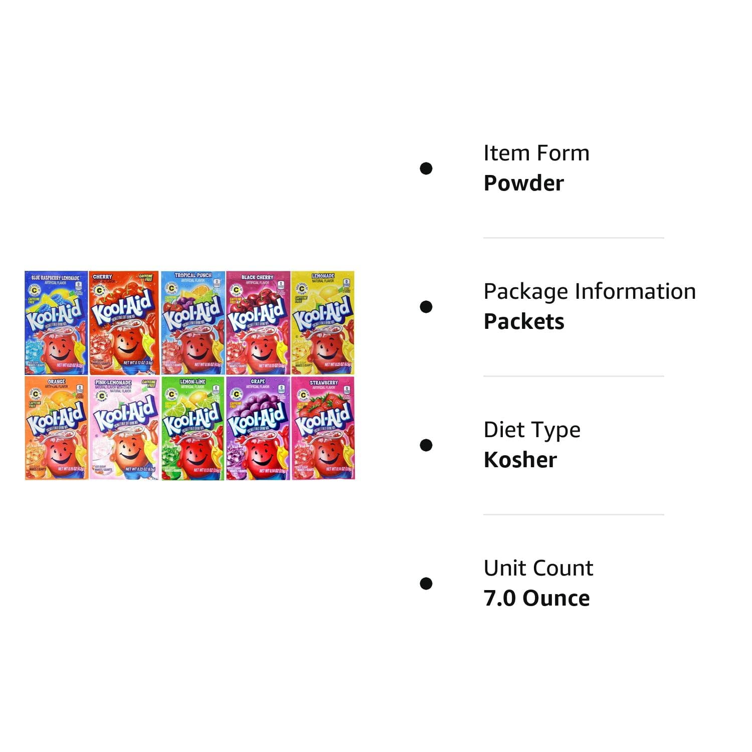 Kool-Aid Drink Mix, 10 Flavors Variety Pack (Bonus Pack of 50 Packets)