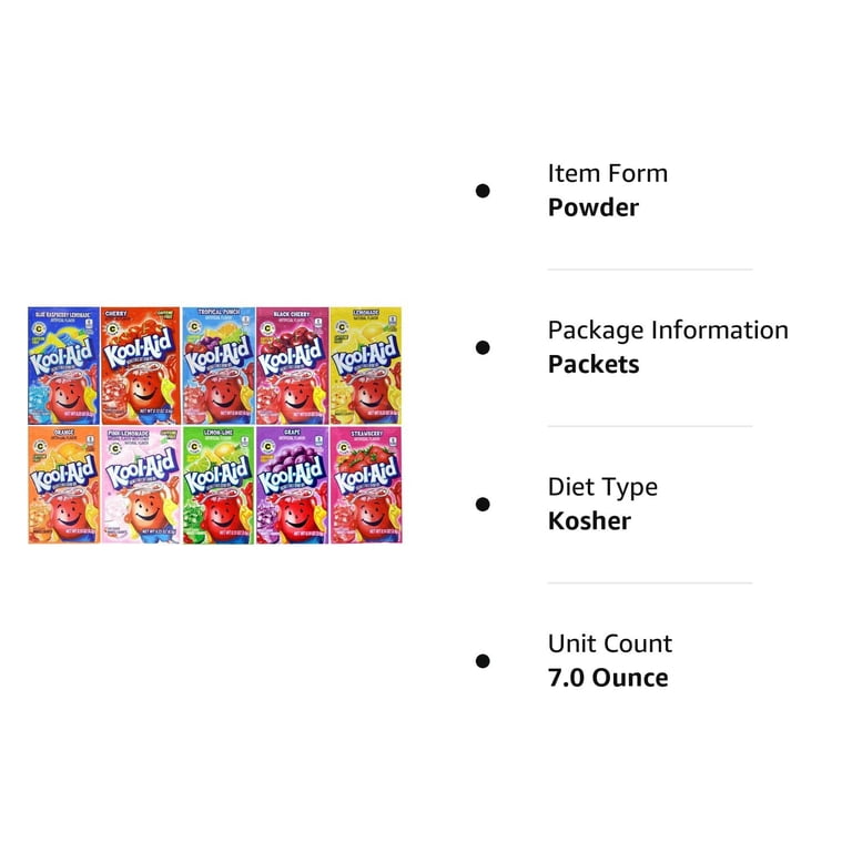 Kool-Aid Drink Mix Variety Pack, 10 Flavors, 50 Packets, Kosher