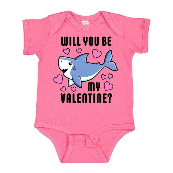 Inktastic Will you be my Valentine with Cute Shark and Hearts Boys or Girls Baby Bodysuit