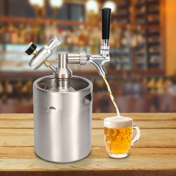 aqxreight Mini Barril de Cerveza de Acero Inoxidable, Tapa en Espiral, Suministros Prácticos para el Hogar y el Hotel (2L