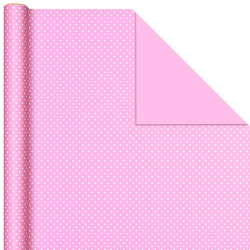 Pink/Mini Dots Reversible Wrapping Paper Roll, 25 sq. ft.