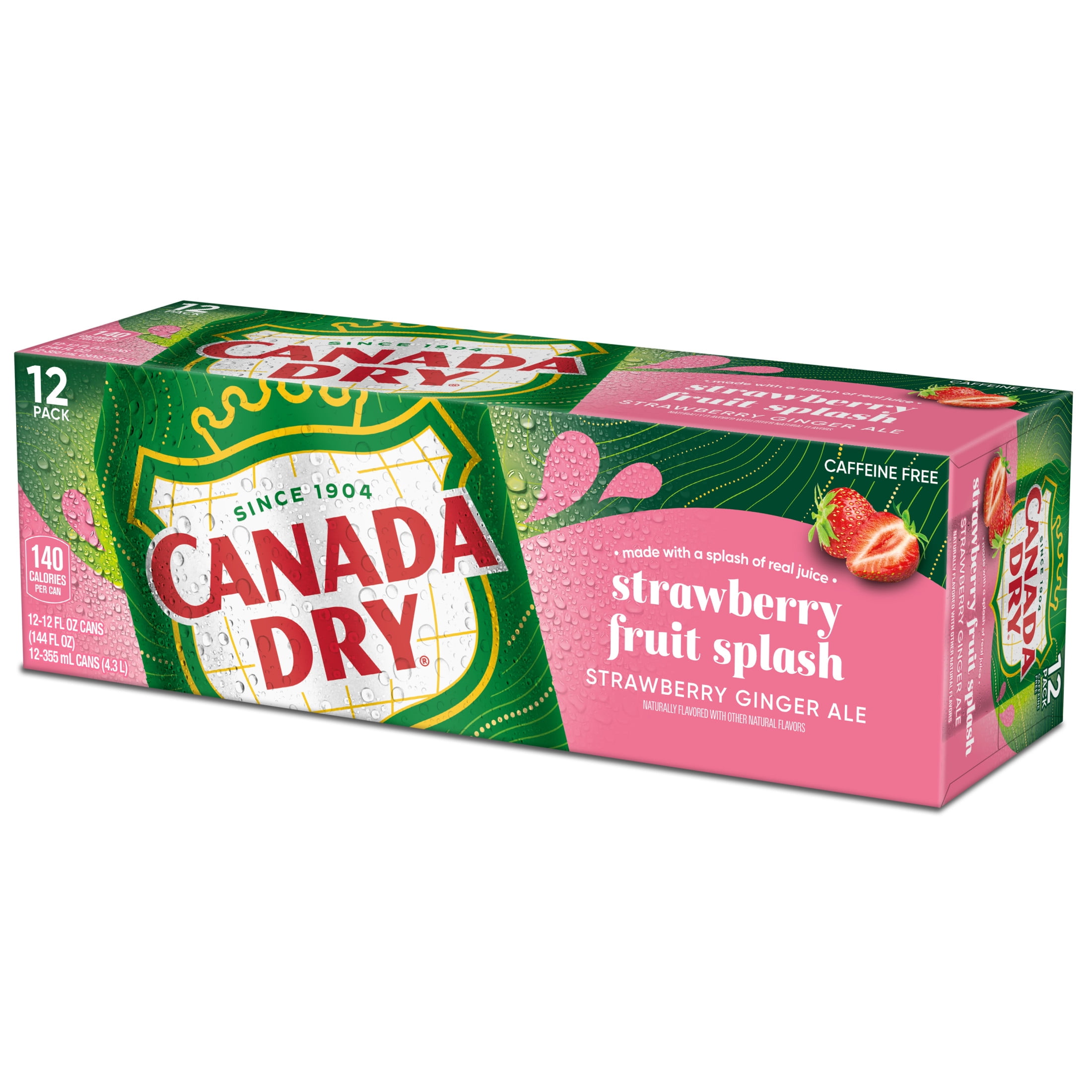 Canada Dry Caffeine Free Fruit Splash Strawberry Ginger Ale Soda Pop, 12 fl oz, 12 Pack Cans