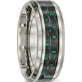 thumbnail image 4 of Titanium Polished With Black/Green Carbon Fiber Inlay 8mm Ring (Size 10) Made In China tb464-10, 4 of 5