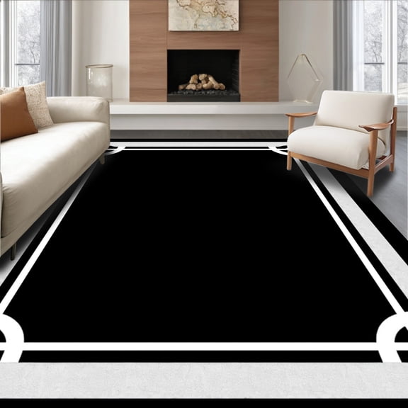 ODIKA 4'x6' Machine Washable Non-Slip Area Rug, Minimalist Gradient Bordered Artistic Sleek Distinctive High Traffic Rug, Gray, 580561