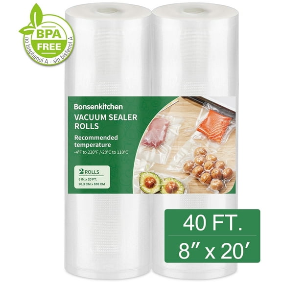 Bonsenkitchen Food Sealer Bags, Vacuum Seal Bags for Food 8'' x 20' x 2 Packs