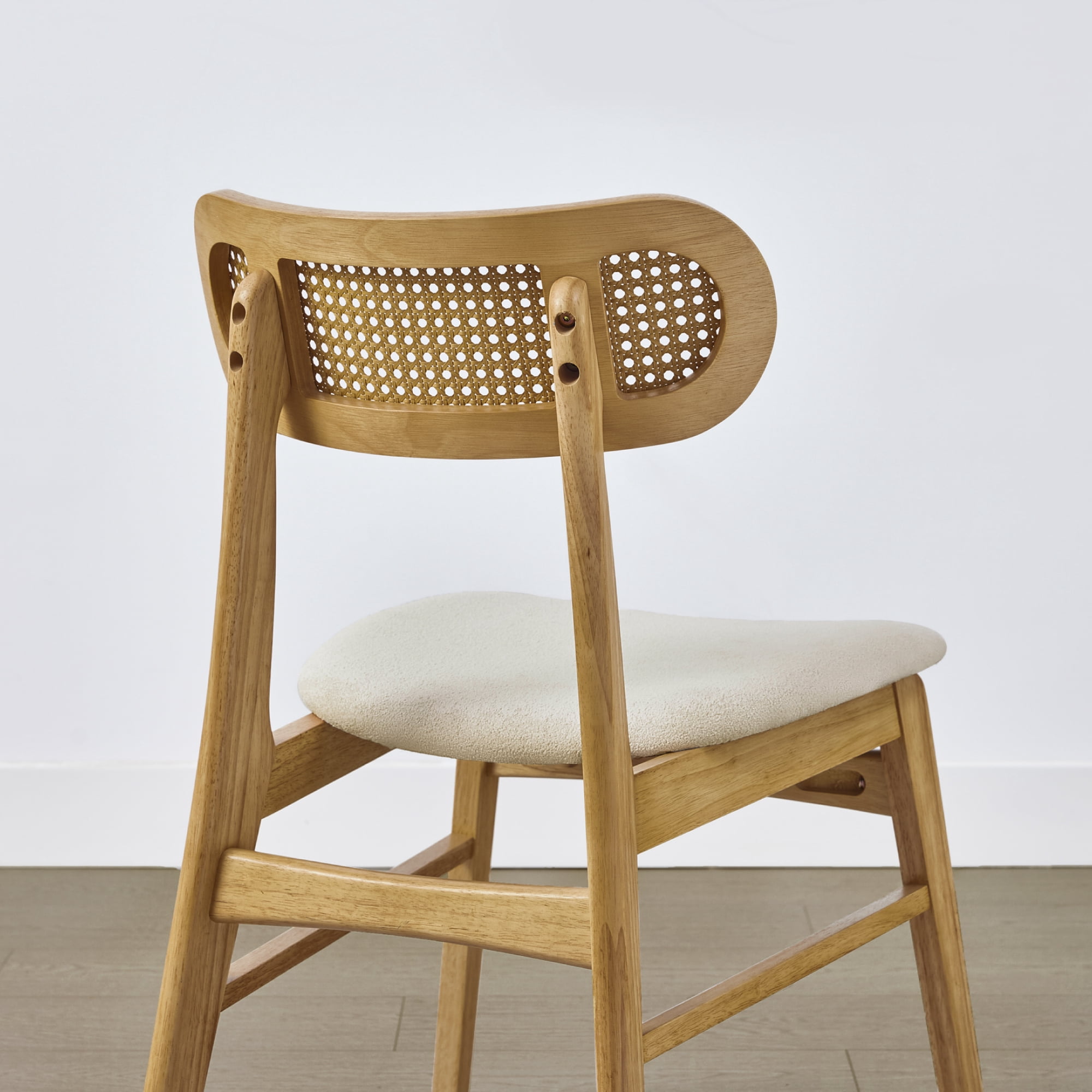 Spruce & Spring Rattan-Back Upholstered Dining Chair with Wooden Frame Set of 2, Natural