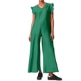 thumbnail image 1 of Mono sin mangas para mujer con pantalones anchos y mangas con volantes - Mezcla de lino, vestido para el trabajo, negocios, bailes y cócteles, 1 of 5