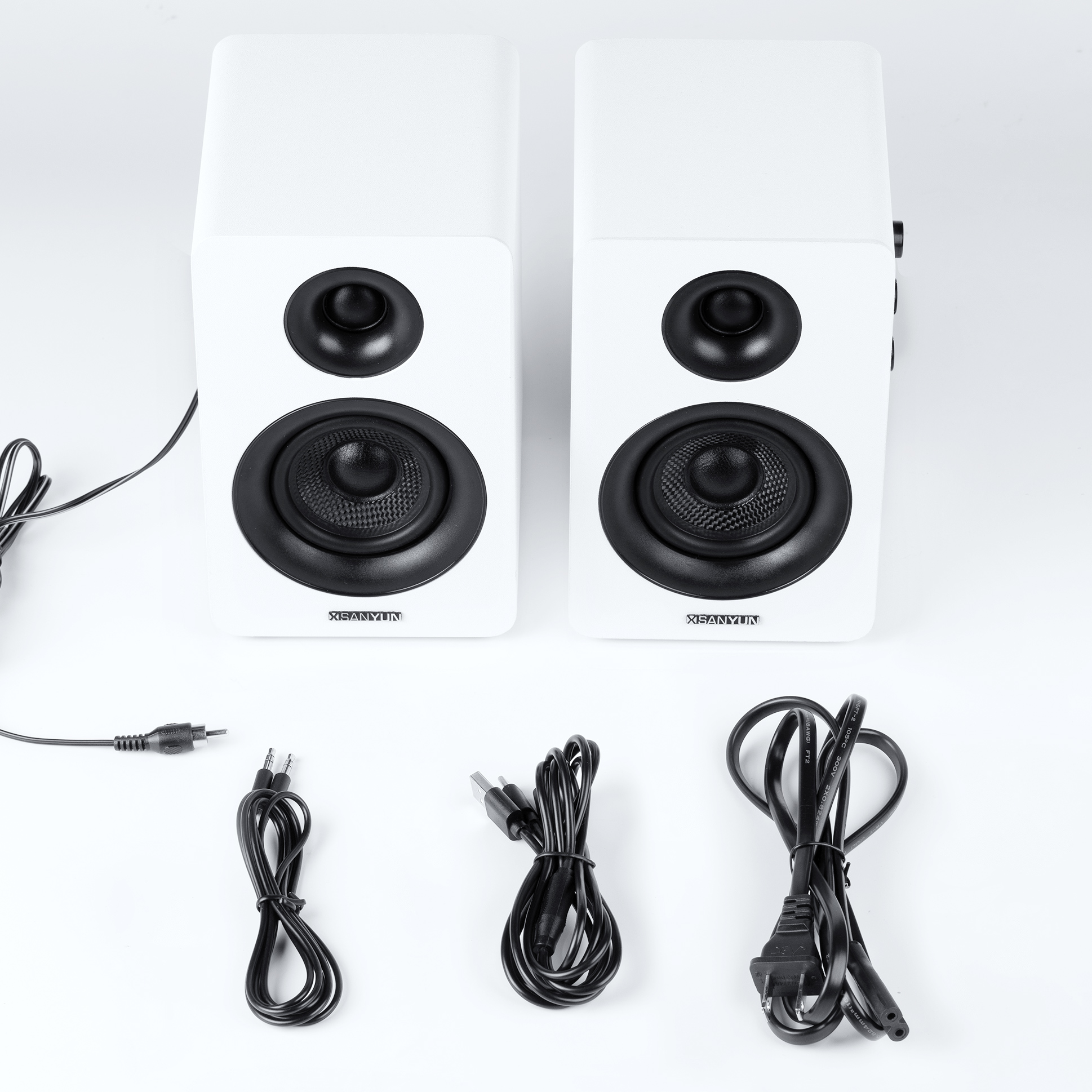Sanyun SW208 3" Active Bluetooth 5.0 Bookshelf Speakers – 60W Carbon Fiber Speaker Unit - Built-in 24bit DAC - Dynamic 3D Surround Sound – 2.0 Computer PC Monitor Gaming Speakers (Pair, White) - image 2 of 7