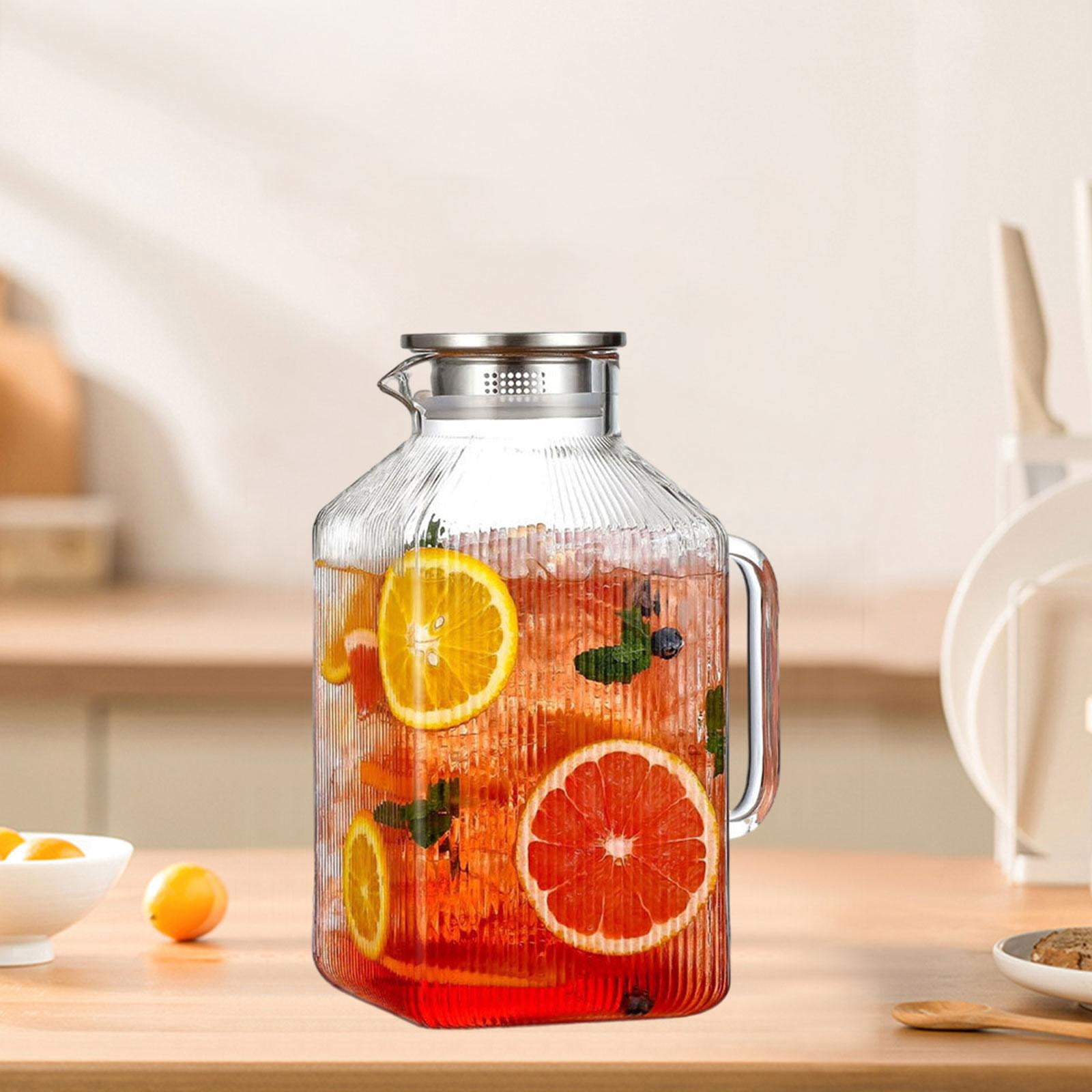 Fiocias Glass Pitcher 3800ml Clear Body Cold Water Bottle Gifts Container Sturdy Space Saving for Coffee Beverage Milk Lemonade Juice Clear Handle