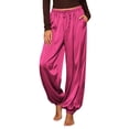 thumbnail image 2 of Ynynloco Women's Satin High Waist Cargo Joggers Pants Dressy Casual Lightweight Silky Elastic Waist Trousers with Pockets, 2 of 9
