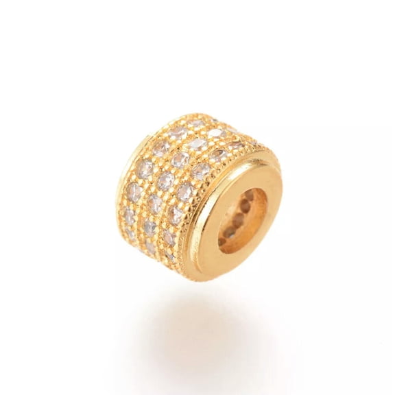 U8MO 10pcs Golden Tone Brass Cubic Zirconia Metal Beads Column Loose Spacer 9x6.5mm