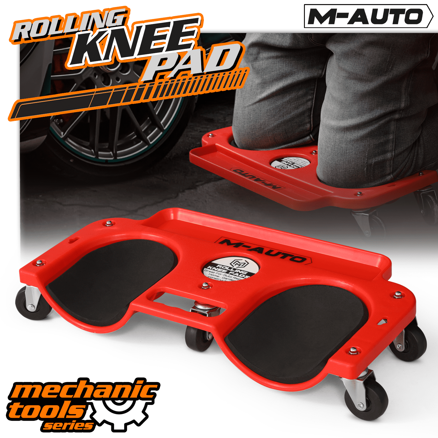 M-AUTO Rolling Knee Creeper, Convenient and Labor-saving Universal Wheel To Move Woodworking Kneeling Pad, 200 lbs Capacity - Red
